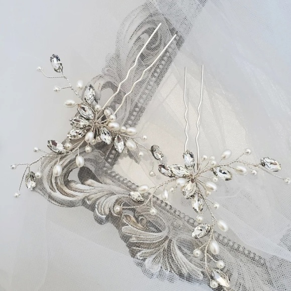 2 pieces Handmade pearl crystal hairpin hair pin elegant modern bridal Hairpiece main image 4